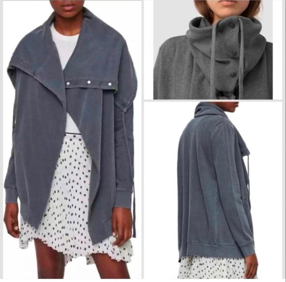 All Saints Brooke Sweat Cowlneck Jacket Dark Grey Women's Small